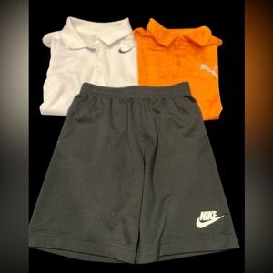 Three Piece Boys Polo/Short Golf Bundle Size 7/8 Nike Puma Black/White\Orange‎